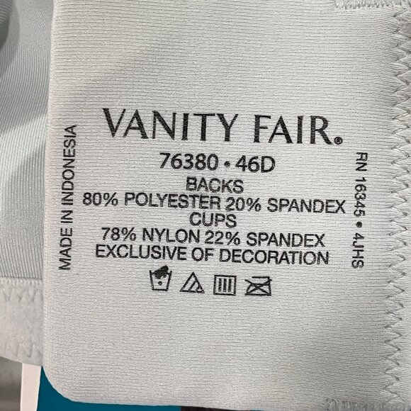 NWT, VANITY FAIR Beauty Back Full Figure No Poke Underwire Bra, Pale Green - 46D - Picture 10 of 10